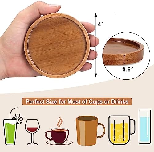 Acacia Wood Coasters Set of 8 Bar Accessories Table Decor Wooden Coaster - Image 7