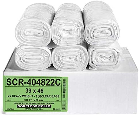 Aluf Plastics 45 Gal Clear Trash Bags, 22 Micron (EQ.), 39" x 46" (150 Pk) by AlufPlastics