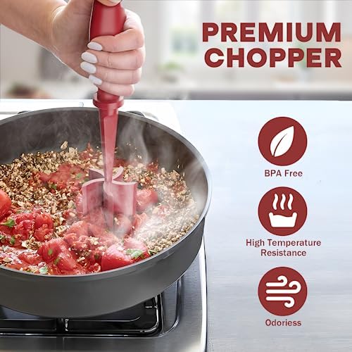 Meat Chopper, Upgrade Hamburger Smasher, Premium Heat Resistant Meat Masher for Ground Beef, Ground Turkey and More, Non Stick Mix Grinder-Red - Image 5