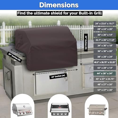 Covers & All Built-in Grill Cover for Outdoor Grill – Heavy Duty 12 oz Waterproof Built-in BBQ Grill Cover, PVC-Coated Polyester with Elastic Hem for Snug Fit (44 x 26 x 24 inches, Coffee) - Image 7