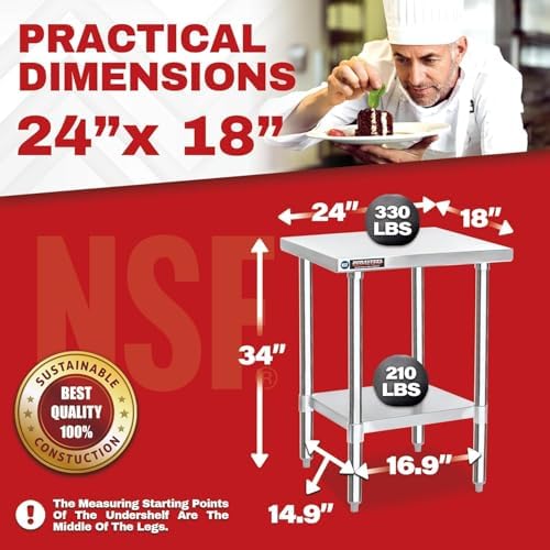 DuraSteel 24x18 Stainless Steel Work Table - NSF Commercial Prep Metal Table - Outdoor Pizza Oven Stand w/Under Shelf - Kitchen Island Laundry Utility Garage Microwave Stand Large Rolling Storage Cart - Image 2