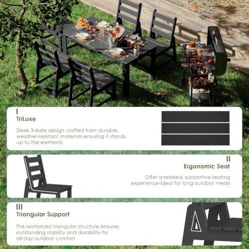 GREENVINES 7-piece Outdoor Dining Set, HDPE Table & 6 Armless Chairs, Black - Image 5