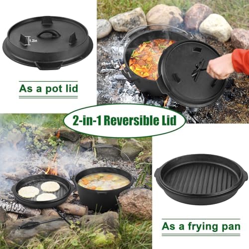 HaSteeL 5QT Cast Iron Dutch Oven Camping Pot with Stainless Steel Scrubber - Image 5