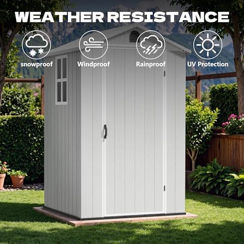Devoko 4×4 FT Resin Outdoor Storage Sheds with Floor, Light Gray - Image 5