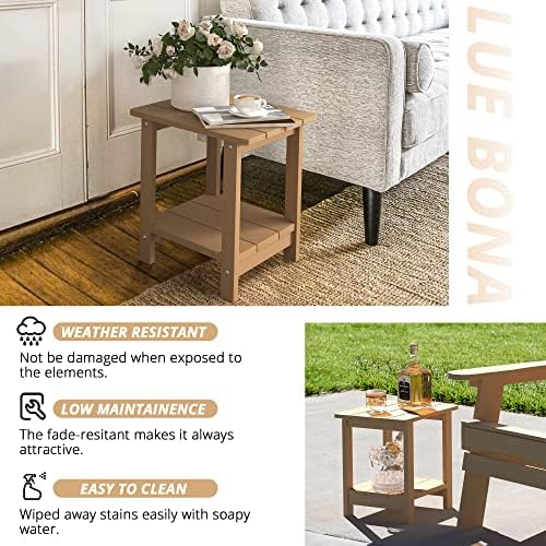 LUE BONA Outdoor Side Table, 2-Tier HDPS Small Patio Table, Brown - Image 6