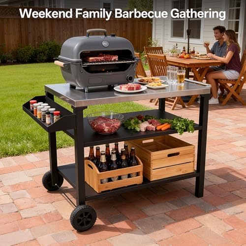Endark Grill Cart, Grill Table, Outdoor Kitchen Rolling Dining Table, Outdoor Garden Patio BBQ Kitchen Food Prep Table Cart, Stainless Steel Tabletop - Image 2