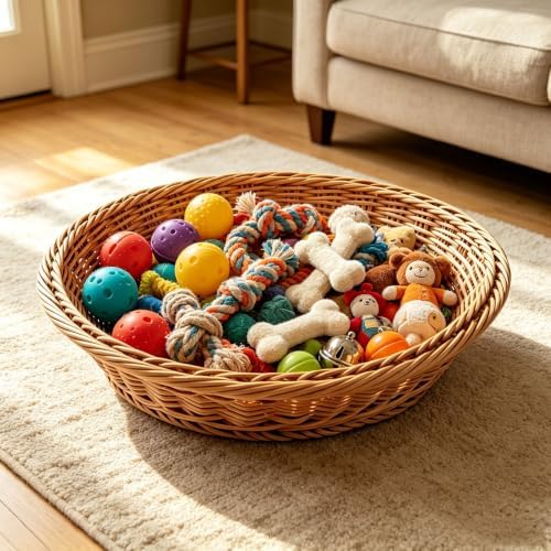 RT&BS Large Round Wicker Bread Basket, Round Wicker Fruit Basket, Woven Egg Baskets, Reusable Handwoven Storage Baskets for Living Room, Kitchen, Store, Restaurant, Outdoor, Party (Brown, L) - Image 6