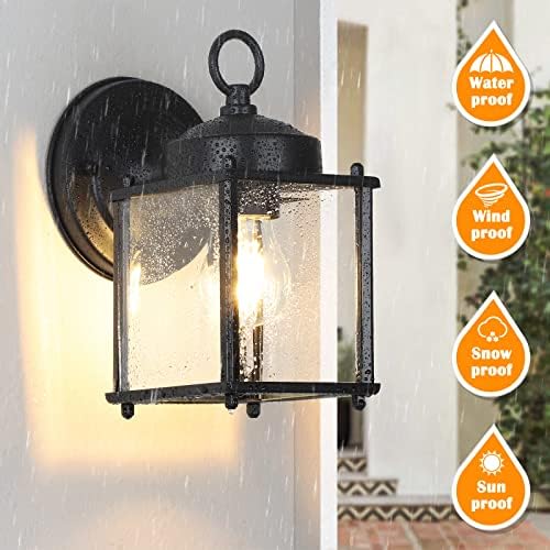MATAMEYE Outdoor Wall Lantern, Exterior Waterproof Wall Sconce Light Fixtures, Black Front Door Wall Lighting with Clear Beveled Glass Shade, 2 Pack - Image 5