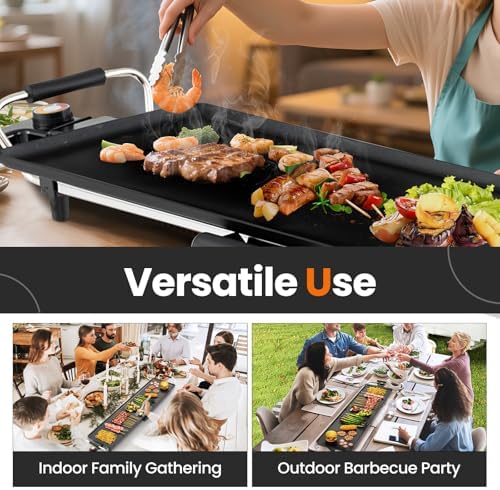 MAT EXPERT 35" Electric Griddle, Nonstick Countertop BBQ Grill with 4-Level Adjustable Temperature, Insulated Handles & Drip Tray, Indoor Outdoor Tabletop BBQ Grill for Party, Camping & Gathering, 35" - Image 7