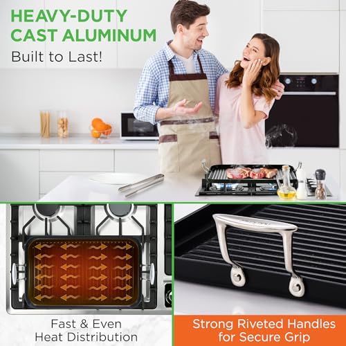 NutriChef 20"x13" Stove Top Grill Pan - Double Burner, Hard-Anodized Non stick Grill & Griddle Pan - Image 7