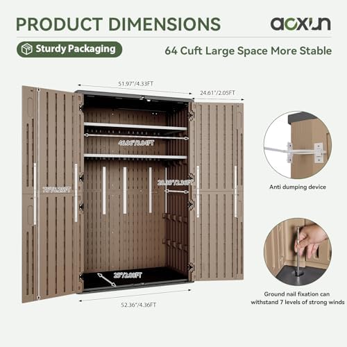 Aoxun Outdoor Storage Shed with 2 Shelves & Floor, 64 Cu.Ft Storage Cabinet - Image 5