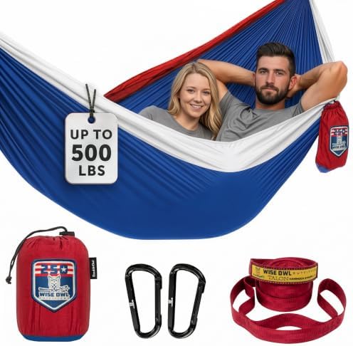 Wise Owl Outfitters Camping Hammock – up to 500lbs Portable Hammock with Tree Straps - Travel, Backpacking, Hiking, Outdoors Camping Gear - Single or Double by WiseOwlOutfitters