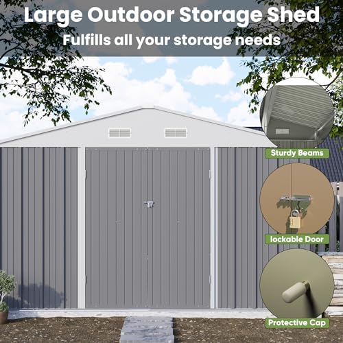 Patiowell 10x10 FT Outdoor Storage Shed with Floor Frame, Gray - Image 5