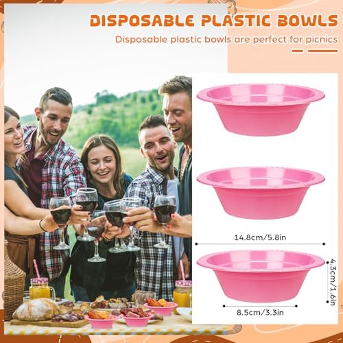 30 Pack 12 oz Pink Disposable Plastic Bowls Dessert, Ice Cream, Salad, Soup Serving Cups for Party, Picnic, Food Snacks (Pink) - Image 2