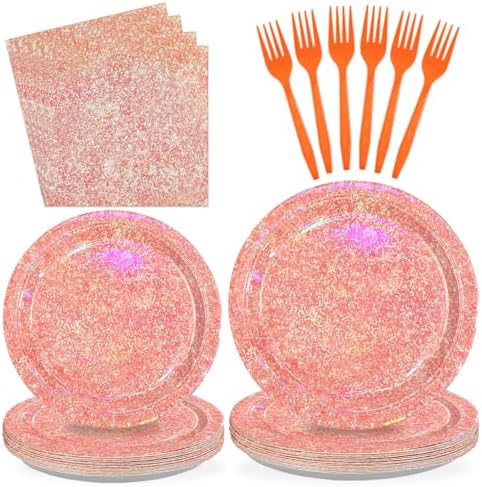 96Pcs Iridescent Rose Gold Birthday Party Decorations, Serves 24 by Greencian