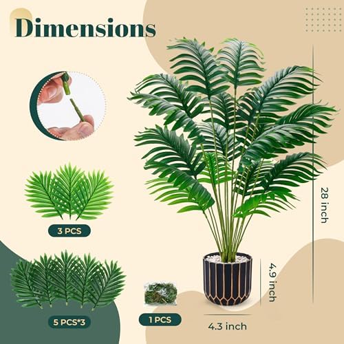 Der Rose 28" Fake Palm Tree in Black Gold Pot for Living Room Decor - Image 3