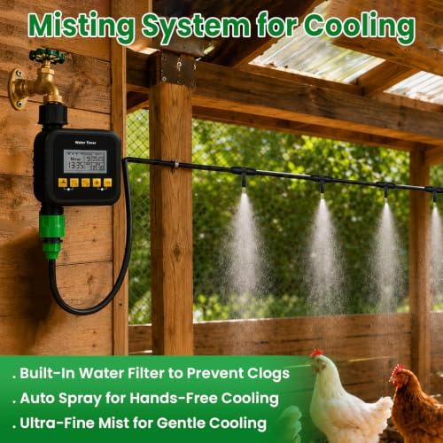 Misters for Outside Patio with Timer, 33FT/10M Chicken Coop Misting System for Cooling with 8 Brass Nozzles, Outdoor Mister for Patio Backyard Garden Greenhouse Livestock - Image 7