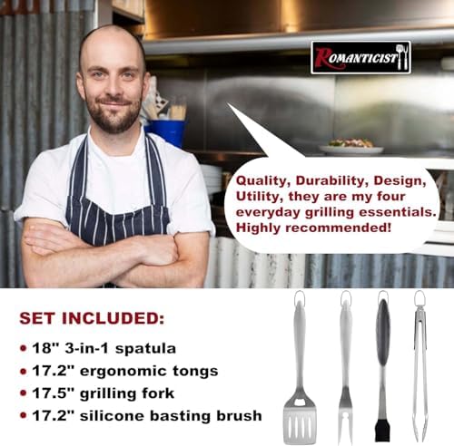 ROMANTICIST 4pcs Heavy Duty Grill Accessories for Top Chef - Professional Grill Tool Set & Basic BBQ Tools for Backyard Restaurant Outdoor Kitchen - Deluxe Grill Gift for Dad on Father’s Day Christmas - Image 2