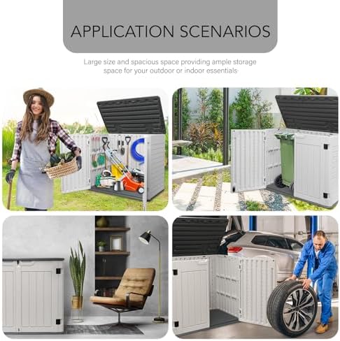 AJP Distributors 4ft x 2.5ft 35 cuft Outdoor Storage Shed, Waterproof Resin Horizontal Storage Box w/Lid & Lockable Doors for Backyard Garden Patio Pool - Bike Cushion Garbage Can Tools Lawn Mower - Image 6