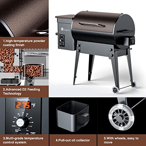 KingChii Electric Wood Pellet Grill & Smoker with Foldable Legs, 456 SQ.IN Grill Capacity, 11LB Pellet Hopper, PID Temperature Control 180-425°F, Portable Foldable Design for Backyard Outdoor Camping - Image 5