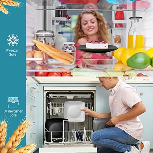 Teivio 32-Piece Kitchen Plastic Wheat Straw Squircle Dinnerware Set for 8, Unbreakable Dinner Plates, Salad Plates, Square Cereal Bowls, Cup 13.5oz, Dishwasher Safe,Gray Ombre - Image 4