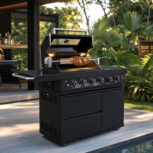 46" SS304 Gas Outdoor Kitchen Island, 6-Burner 75300 BTU Grill, Black by Dvasovio