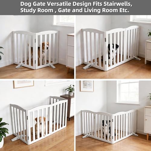 Freestanding Dog Gate Indoor, Doggie Gate Foldable Dog Gates for Doorways,Stairs or Hallways, Wooden White Pet Gate for The House, Pet Fence with Support Feet Included,24 "Height-2 Panels - Image 4