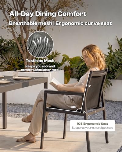 Outdoor Dining Chairs Set of 2, Aluminum Patio Armchairs, All Weather Patio Dining Furniture for Backyard, Deck, Poolside (Charcoal) - Image 4