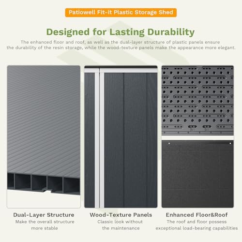 Patiowell 5x3 FT Plastic Outdoor Storage Shed with Floor, Dark Gray - Image 3