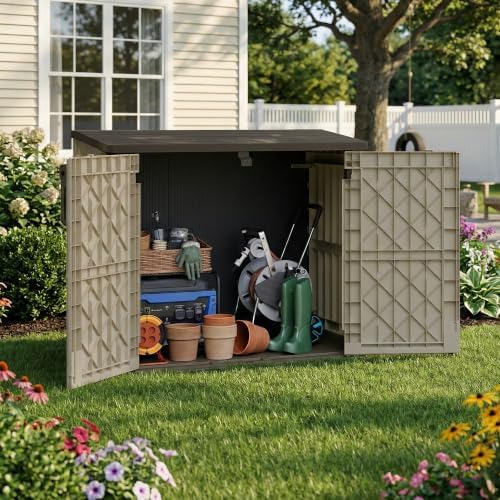 LHBcraft Waterproof Outdoor Storage Box 36 Cu Ft with Lockable Doors, Portable Horizontal Resin Storage Cabinet, Outdoor Storage Shed for Backyards, Easy to Assemble by LHBcraft-US