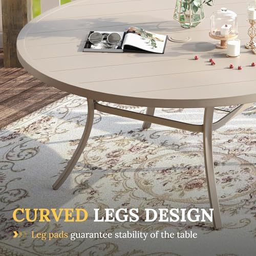 VICLLAX Large Patio Dining Furniture Set, Outdoor Dining Set for 10-60" Round Outdoor Table and Patio Stackable Chairs, Sandshell Color Tabletop and Fabric - Image 2