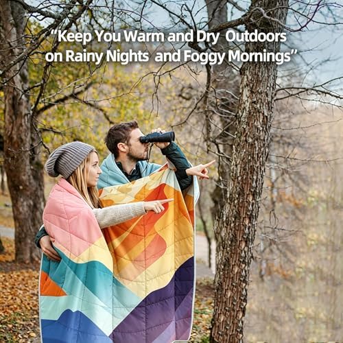 Outdoor Puffy Camping Blanket, Lightweight Down Alternative Printed Large Ultra Warm Quilt Waterproof for Traveling Picnic Beach Party Cold Weather (Multicolored Mountain) - Image 7
