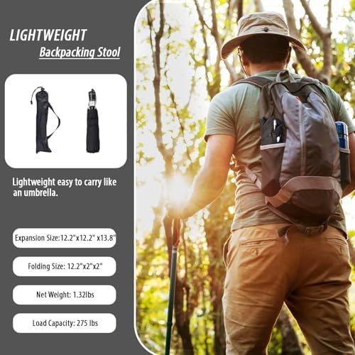 Lightweight Backpacking Stool, 13.8in Portable Folding Chair with Carry Bag - Image 3