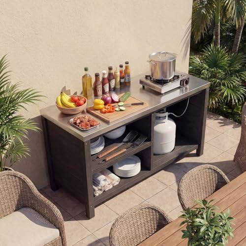 MOUMON Patio Kitchen Cabinet with Tank Storage & Stainless Steel Countertop - Image 3