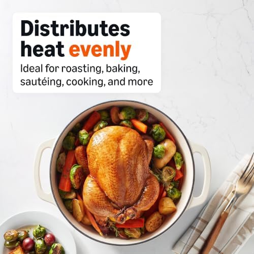 Amazon Basics Enameled Cast Iron Dutch Oven Pot With Lid, 7.3-Quart, Round, Dual Handles, Heavy-Duty, Oven Safe for Stews, Roasting & Baking, White - Image 2