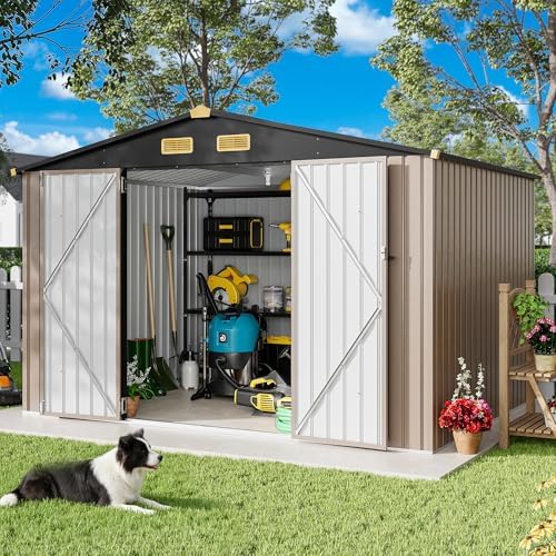 IRONCK 9.7x7.7FT Outdoor Storage Shed with Breathable Vent, Brown by IRONCK