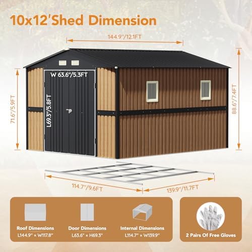 Panovue 10X12 FT Outdoor Steel Storage Shed with Frame Floor(NO Wood Panel) - Image 2