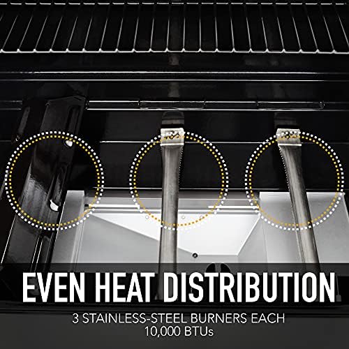 Permasteel 3-Burner Propane Gas Grill, 30,000 BTUs BBQ Grill with Cast Iron Grates, Foldable Side Tables & Tool Hooks, Outdoor Grill, Mocha - Image 6