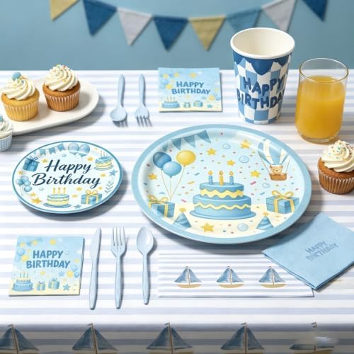 65Pcs Blue happy birthday cake plate napkin, girl birthday party theme - Image 3