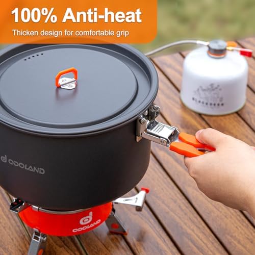 Odoland Camping Cookware Mess Kit, Camping Cooking Pot Fry Pan and 1.1L Kettle Set, Portable Camping Cookware Set with Mesh Bag for Camping, Backpacking, Outdoor Cooking and Picnic - Image 3