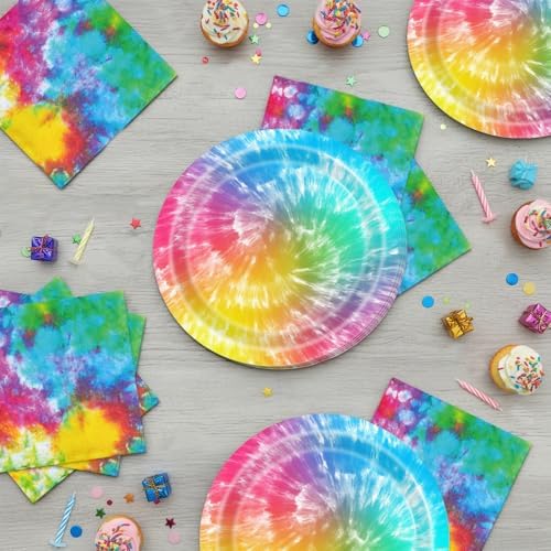 40pcs Tie-Dye Party Supplies Tie-Dye Party Plates and Napkins for Hippie Rainbow Pastel Tie Dye Birthday Party Supplies,Suitable for 20 Guests. - Image 5