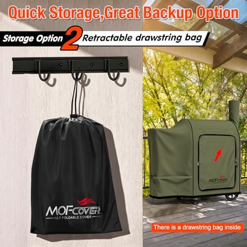 Foldable Grill Cover for Traeger Pro 22/575 Series, Waterproof 600D Heavy Duty Wood Pellet Smoker Cover, Fade＆Tear Resistant Pellet Grill Cover for Pro 20 Lil’ Tex Elite 22,Green - Image 3