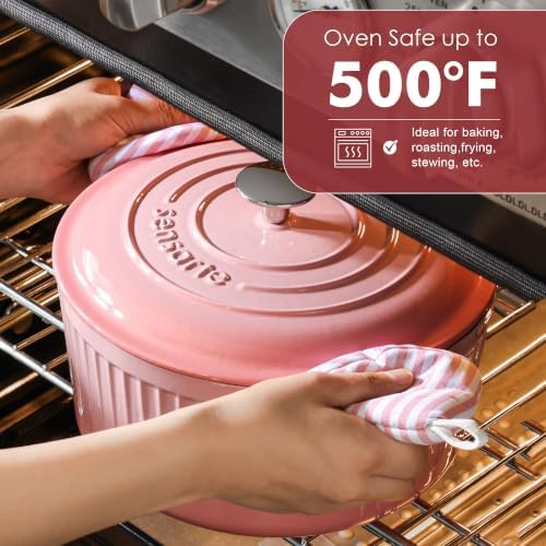 SENSARTE 6.5QT Enameled Cast Iron Dutch Oven Pot with Lid&Cotton Potholders - Image 4