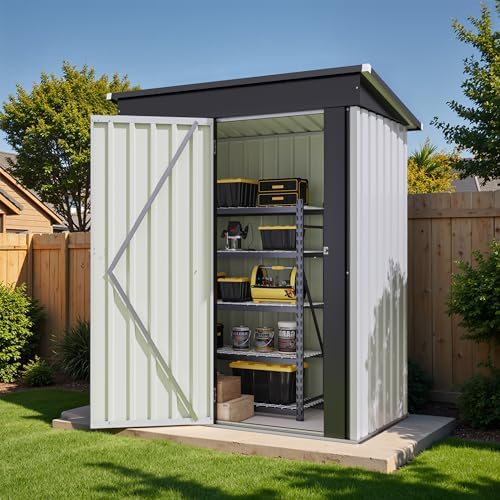 Flamaker 5x3 FT Storage Shed Waterproof Metal Garden Shed with Lockable Door Utility Tool Shed Outdoor Storage for Backyard, Patio and Lawn, White - Image 7