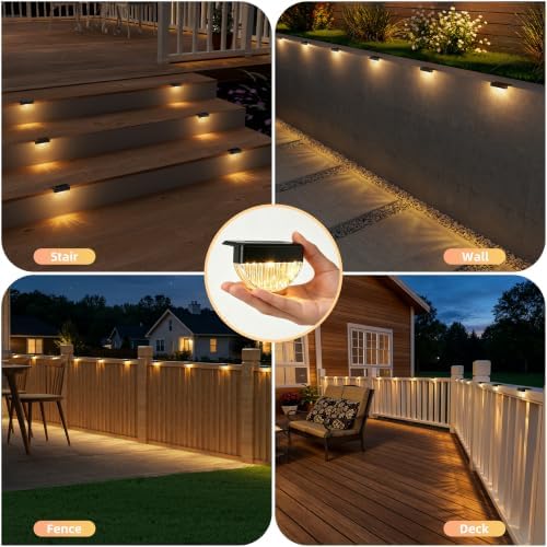 VOLISUN 12 Pack Solar Deck Lights Outdoor, Warm White LED Solar Step Lights for Outside, Waterproof Fence Light for Patio, Deck, Stairs, Yard, Pool and Porch (Black) - Image 2