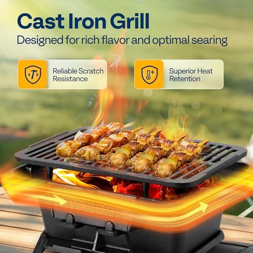 VIVOHOME Rectangle Cast Iron Charcoal Grill with Double-Sided Grate - Image 3
