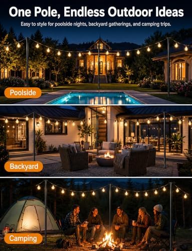 2 Pack String Light Poles for Outside, Adjustable Metal Patio Light Poles - Image 2
