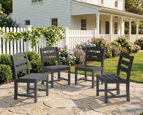 KINGYES Outdoor Armless Dining Chairs Set of 4,HDPE Patio Chairs,Grey by KINGYES