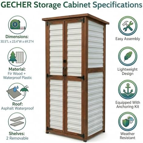 Waterproof Outdoor Storage Cabinet, 69" Tall Fir Wood Vertical Tool Shed - Image 5