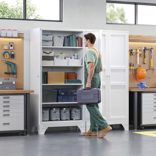 Letaya Metal Garage Storage Cabinets,76"Tall Large Tool Steel Lockers,White - Image 2
